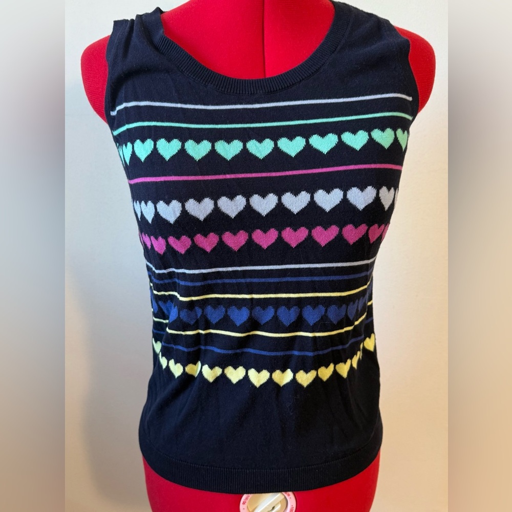 Talbots XS Knit Sleeveless Top with Colorful Heart Pattern